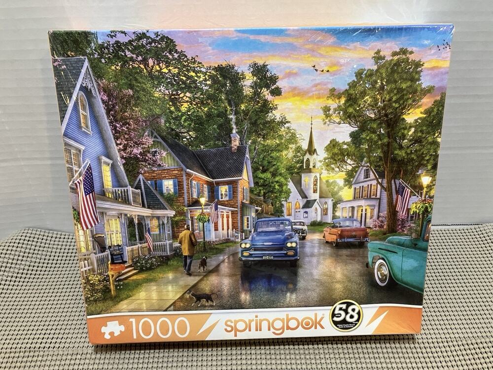 Springbok Puzzle Blissful Borough Old New England Community 1000 Piece NEW